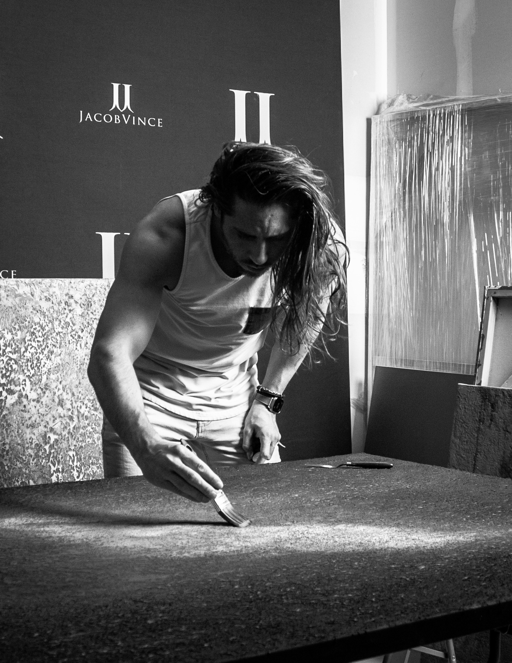 Jacob Vince in studio, working
